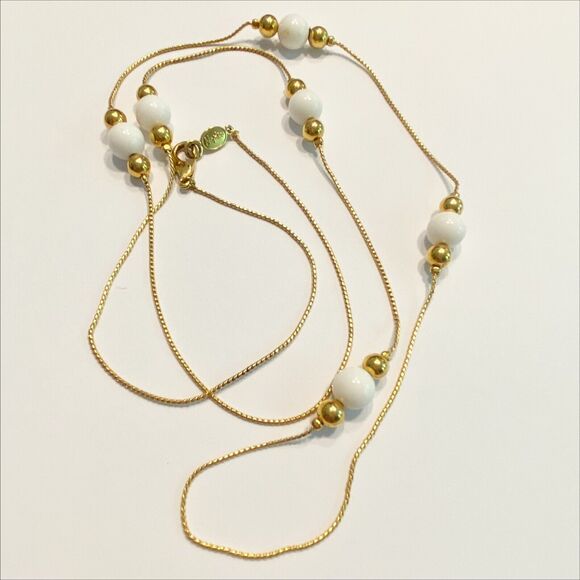 Napier Station Chain Necklace Minimalist Single Strand White Gold Bead Details - Picture 1 of 8